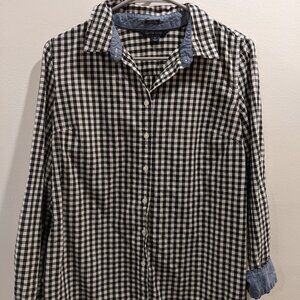 Tommy Hilfiger Women's Black/White Checked Button Up Blouse Size Med